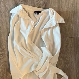 Modern Wisdom White Wrap-Front Button Down Blouse